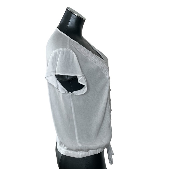 SANCTUARY White Bohemian Short Sleeve Button Down Top Blouse Women's Size S - Picture 5 of 16